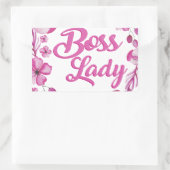 Pink Flower y Boss Lady Design Rechteckiger Aufkleber (Tasche)