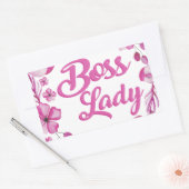 Pink Flower y Boss Lady Design Rechteckiger Aufkleber (Umschlag)