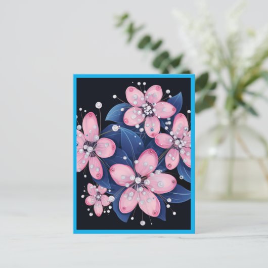 PINK FLOWERS #1 POSTKARTE (Stehend Vorderseite)