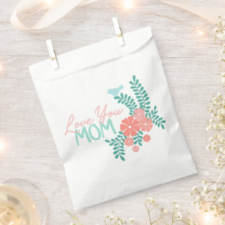 Pink flowers and blue birds love you mom text geschenktütchen