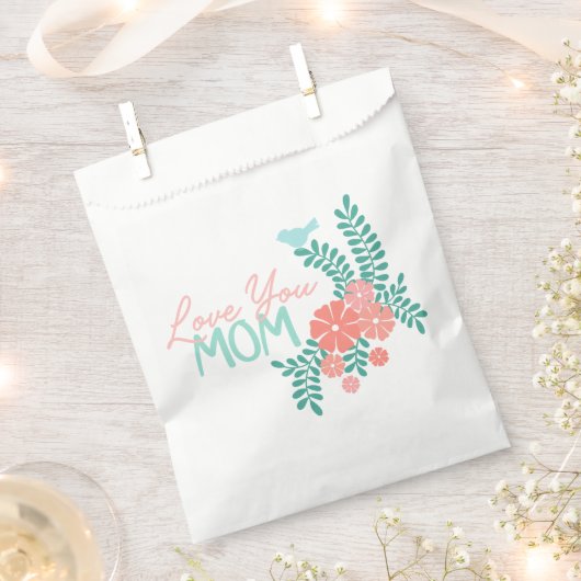 Pink flowers and blue birds love you mom text geschenktütchen (Ausgeschnitten)