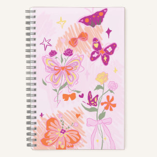 Pink Flowers and Butterflies Notizblock