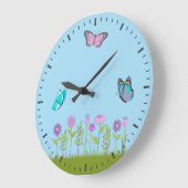 Pink Flowers and Butterfly All-Over Print Große Wanduhr (Winkel)