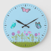 Pink Flowers and Butterfly All-Over Print Große Wanduhr (Vorderseite)