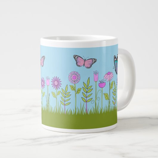Pink Flowers and Butterfly All-Over Print  Jumbo-Tasse (Vorderseite Rechts)