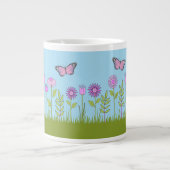 Pink Flowers and Butterfly All-Over Print Jumbo-Tasse (Vorderseite)
