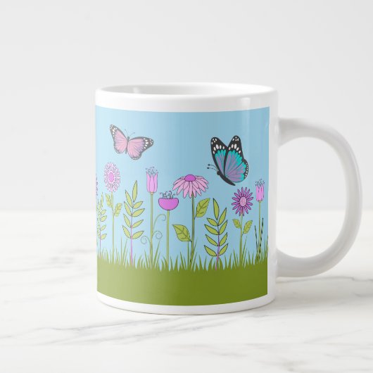Pink Flowers and Butterfly All-Over Print Jumbo-Tasse (Rechts)