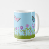 Pink Flowers and Butterfly All-Over Print Kaffeetasse (VorderseiteRechts)