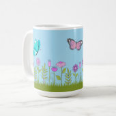 Pink Flowers and Butterfly All-Over Print Kaffeetasse (Vorderseite Links)