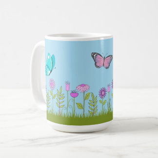 Pink Flowers and Butterfly All-Over Print  Kaffeetasse