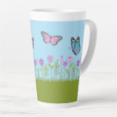 Pink Flowers and Butterfly All-Over Print Milchtasse (Rechte Ecke)
