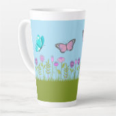 Pink Flowers and Butterfly All-Over Print Milchtasse (Linke Ecke)