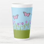 Pink Flowers and Butterfly All-Over Print Milchtasse (Vorderseite)