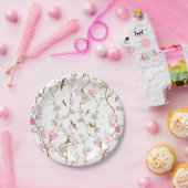 pink flowers and green leaves pappteller (Party)