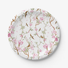 pink flowers and green leaves pappteller