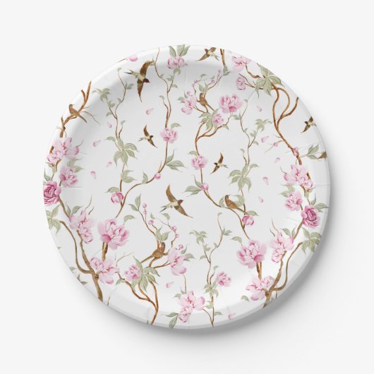 pink flowers and green leaves pappteller (Vorderseite)