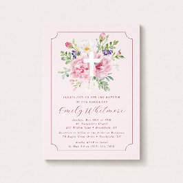 Pink FLOWERS Baptism Invitation for Girl Einladung