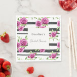 Pink Flowers Black Stripes Bridal Shower Serviette<br><div class="desc">Pink Flowers Black Stripes Bridal Shower</div>