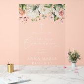 Pink Flowers, Boho, First Holy Communion Welcome Acrylschild (Hochzeit)