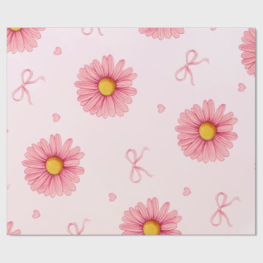 Pink flowers, bows, and hearts tissue paper geschenkpapier (Flach)