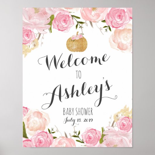 Pink flowers Bridal shower welcome sign Poster (Vorne)