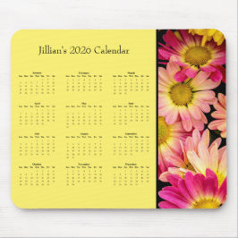 Pink Flowers: Customizable full year 2026 calendar Mousepad