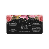 Pink Flowers Diamond Glitter Black Product Label Adressaufkleber (Vorne)