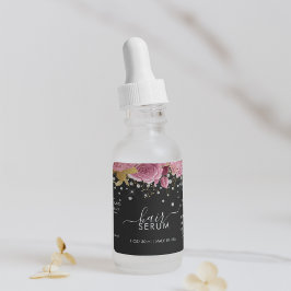 Pink Flowers Diamond Glitter Black Product Label Adressaufkleber