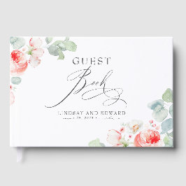 Pink Flowers Elegant Romantic Greenery Wedding Gästebuch