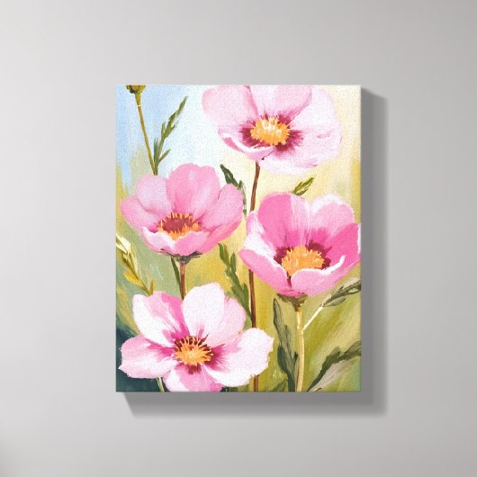 Pink Flowers | Floral Watercolor Painting Leinwanddruck (Vorderseite)
