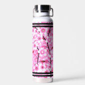 Pink Flowers for Girls | Personalized Name, Floral Trinkflasche (Rückseite)