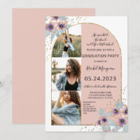 Pink Flowers Glitter Confetti Foto Graduation