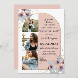 Pink Flowers Glitter Confetti Foto Graduation Einladung