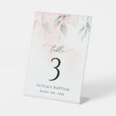 Pink Flowers, Greenery, Baptism Table Numbers Sockelschild (Vorderseite)