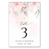 Pink Flowers, Greenery, Baptism Table Numbers Tischnummer (Rückseite)