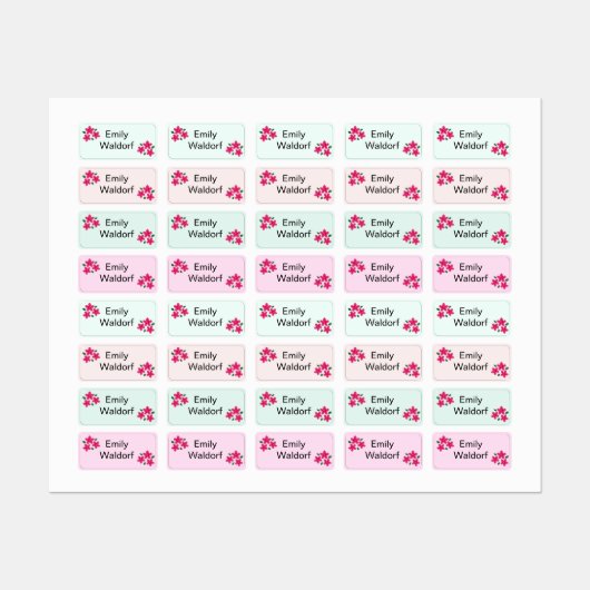 Pink Flowers Kids' Name Clothing School Labels Etiketten (Blatt)