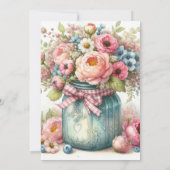 Pink Flowers Mason Jar Birthday Party | Invitation Einladung (Rückseite)