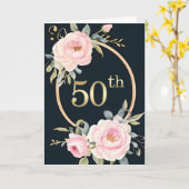 Pink Flowers on Black 50th Wedding Anniversary Karte (Gelbe Blume)