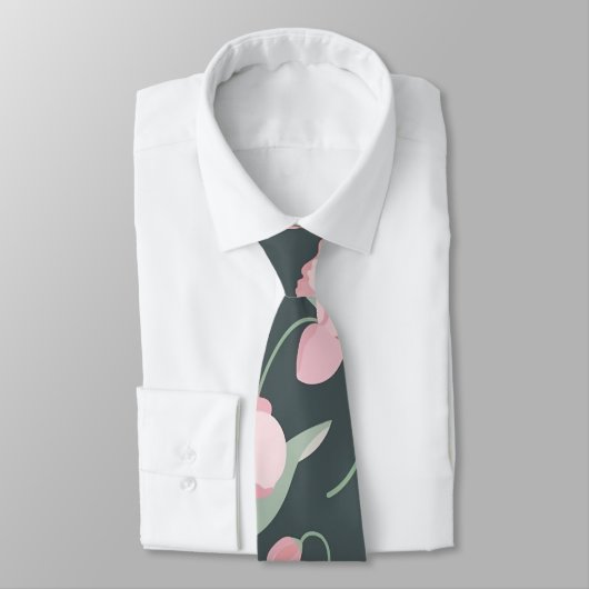 Pink flowers on dark green seamless pattern krawatte (Gebunden)