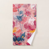 Pink Flowers Painted Brushtrokes Botanical Pattern Badhandtuch Set (Handtuch)