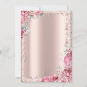 Pink Flowers Rose Gold Glitter Frame Crown  Einladung (Rückseite)
