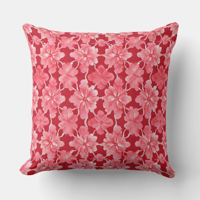 Pink Flowers Throw Pillow Kissen (Vorderseite)