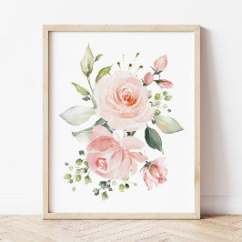Pink Flowers, Watercolor Flowers, Girl Nursery Fotodruck