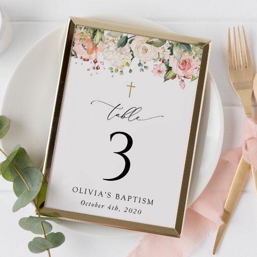 Pink Flowers, White Flowers, Baptism Table Numbers Tischnummer