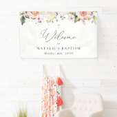 Pink Flowers, White Flowers, Boho, Baptism Welcome Banner (Insitu)