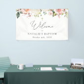 Pink Flowers, White Flowers, Boho, Baptism Welcome Banner (Messeveranstaltung)