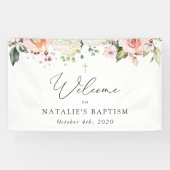Pink Flowers, White Flowers, Boho, Baptism Welcome Banner (Horizontal)
