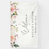 Pink Flowers, White Flowers, Boho, Baptism Welcome Banner (Vertikal)