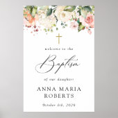 Pink Flowers, White Flowers, Boho, Baptism Welcome Poster (Vorne)