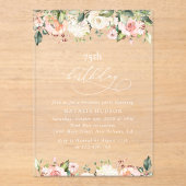 Pink Flowers, White Flowers, Boho, Birthday Acryleinladungen (Vorderseite)